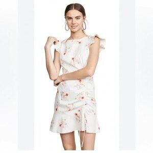 La Vie Rebecca Taylor Catrine Ruched Dress in White XS Womens Mini Floral